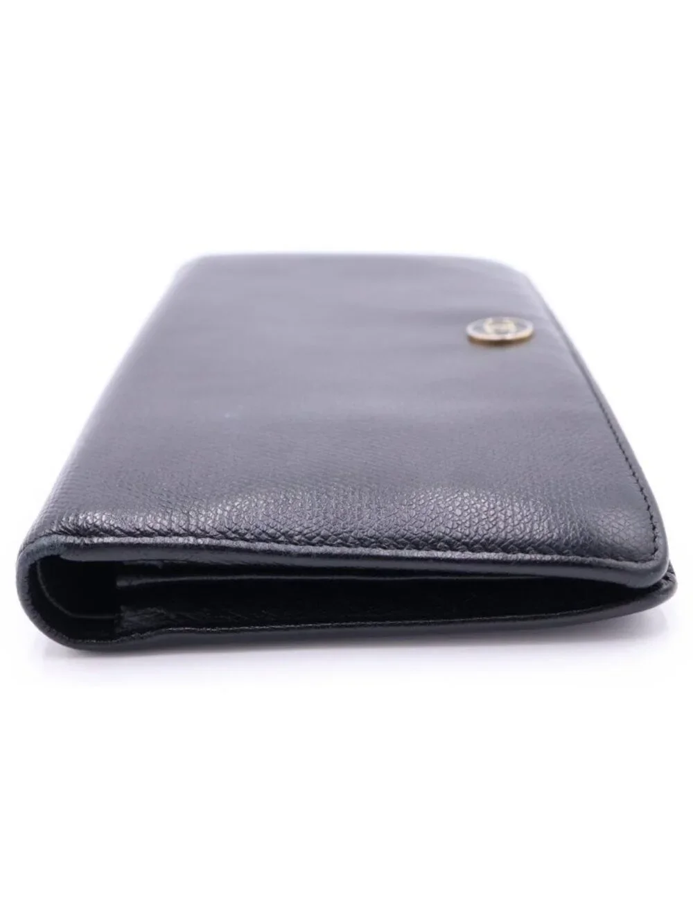 Chanel CC Logo Coco Button Leather Bifold Wallet Black